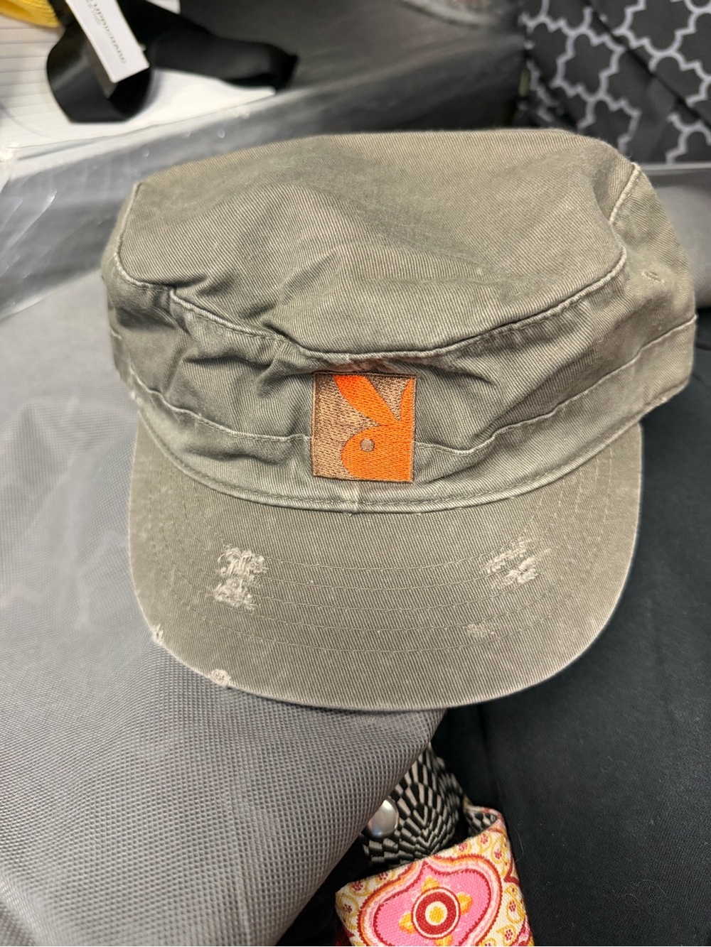 PLAYBOY Olive Green Military Cap with Orange Logo